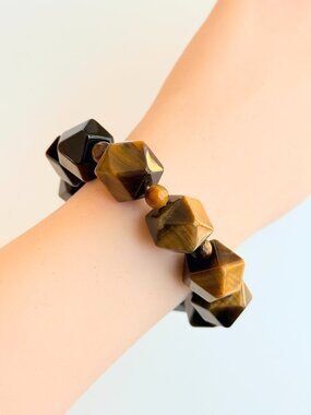 Tiger’s Eye Statement Bracelet Chunky Geometric Beaded Unisex